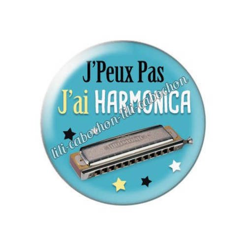 Cabochon résine a coller 25 mm j'peux pas j'ai harmonica aa