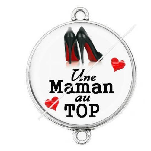 Grand connecteur argenté cabochon pour maman a4 