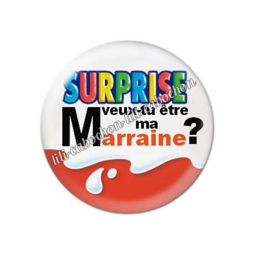 Cabochon résine a coller 25 mm surprise veux-tu être ma marraine?