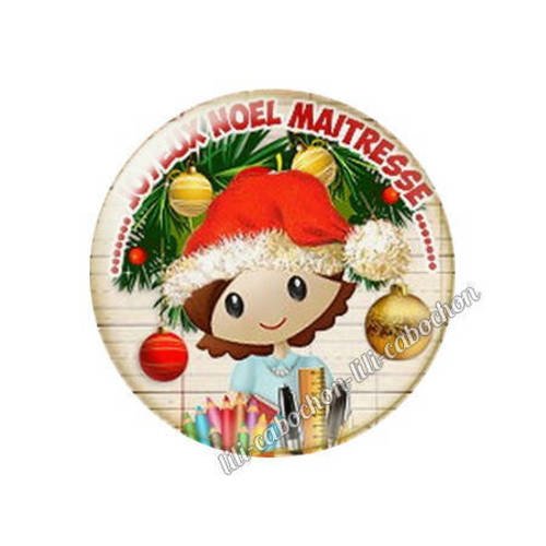 Cabochon résine a coller 25 mm noël maîtresse b6