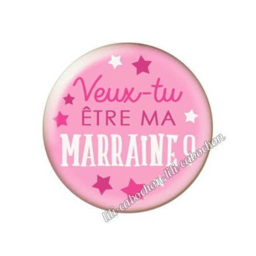 Cabochon résine a coller 25 mm annonce veux-tu être ma marraine? a113