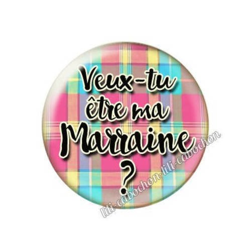 Cabochon résine a coller 25 mm annonce veux-tu être ma marraine? a111