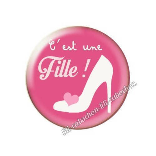 Cabochon résine a coller 25 mm annonce sexe bébé: c'est une fille a32