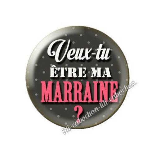 Cabochon résine a coller 25 mm annonce veux-tu être ma marraine? a96