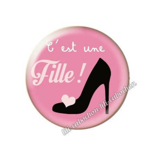 Cabochon résine a coller 25 mm annonce sexe bébé: c'est une fille a39