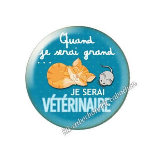 Cabochon résine a coller 25 mm quand je serai grand...je serai vétérinaire