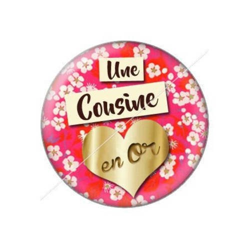 Cabochon résine a coller 25 mm un cousine en or 