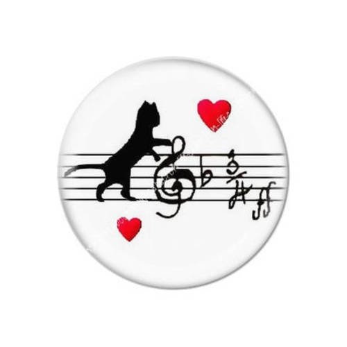 Cabochon résine a coller 25 mm chat coeur musique c31 