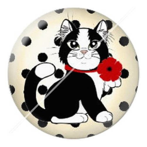 Cabochon résine a coller 25 mm chat chou mimi coqueliquot pois 8 