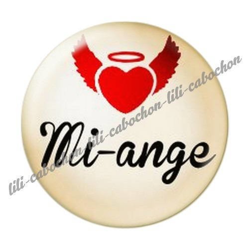 Cabochon résine a coller 25 mm mi-ange mi-démon 32 