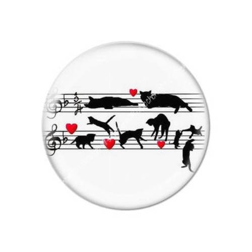 Cabochon résine a coller 25 mm chat coeur musique c28 