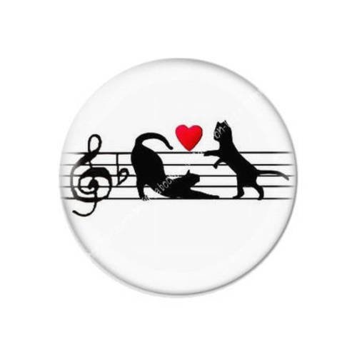 Cabochon résine a coller 25 mm chat coeur musique c25 