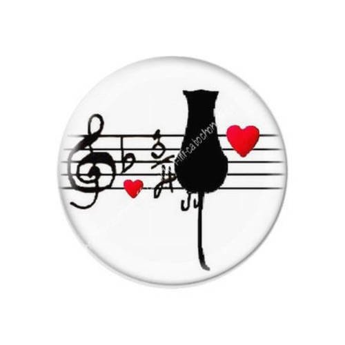 Cabochon résine a coller 25 mm chat coeur musique c26 