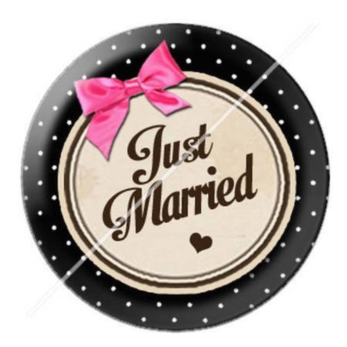 Cabochon résine a coller 25 mm just married mariage 