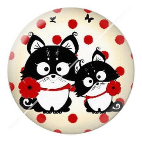 Cabochon résine a coller 25 mm chat chou mimi coqueliquot pois 6 