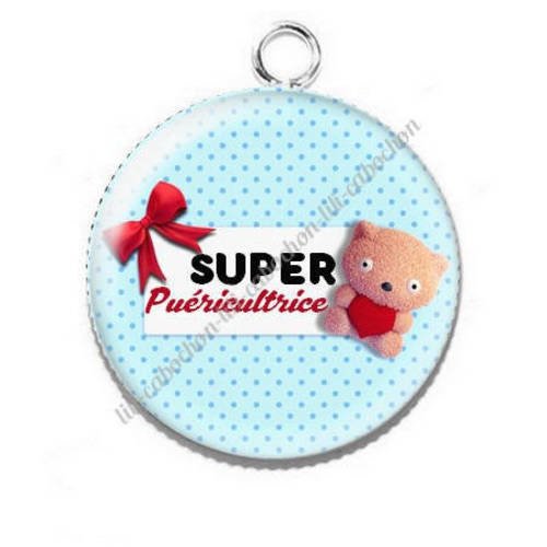 Pendentif cabochon résine pour super puéricultrice 