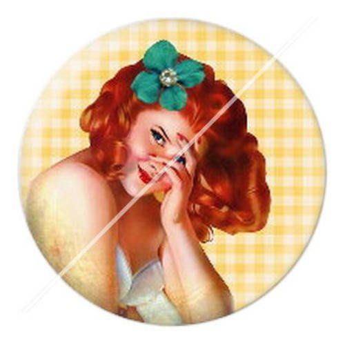 Cabochon résine a coller 25 mm fille vintage pin-up enjoy 1 