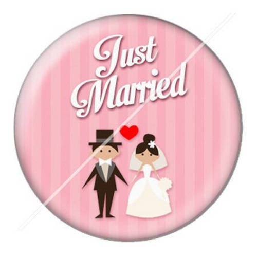 Cabochon résine a coller 25 mm just married mariage 14 