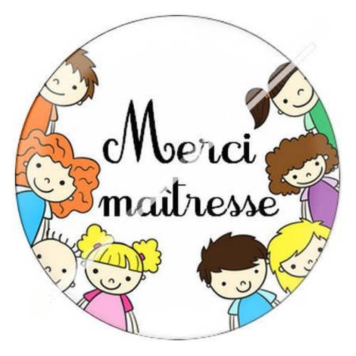 Cabochon résine a coller 25 mm merci maîtresse 1 