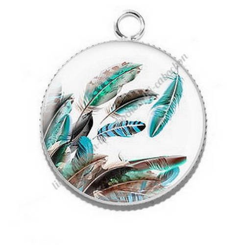 Pendentif cabochon résine 25mm plumes 11 
