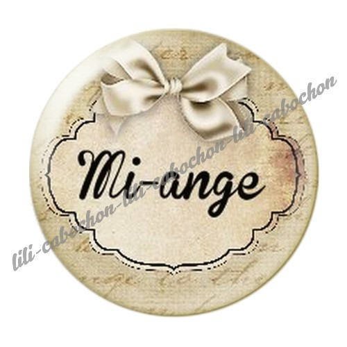 Cabochon résine a coller 25 mm mi-ange mi-démon 28 