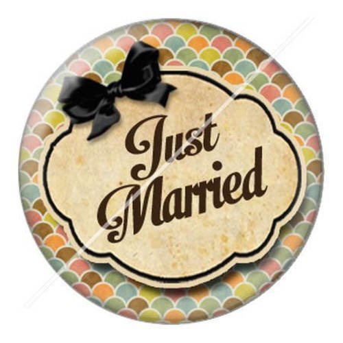 Cabochon résine a coller 25 mm just married mariage 8 