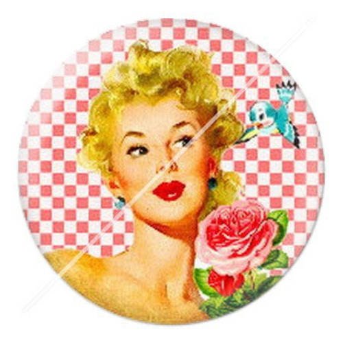 Cabochon résine a coller 25 mm fille vintage pin-up enjoy 15 