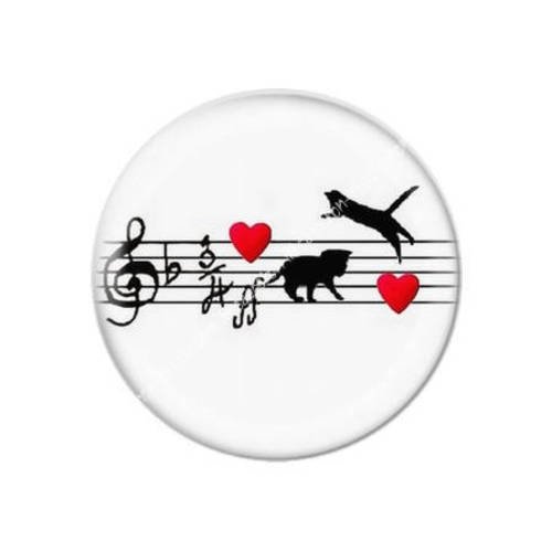 Cabochon résine a coller 25 mm chat coeur musique c27 