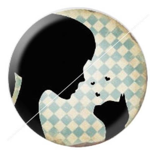 Cabochon résine a coller 25 mm madame et son chat 1 