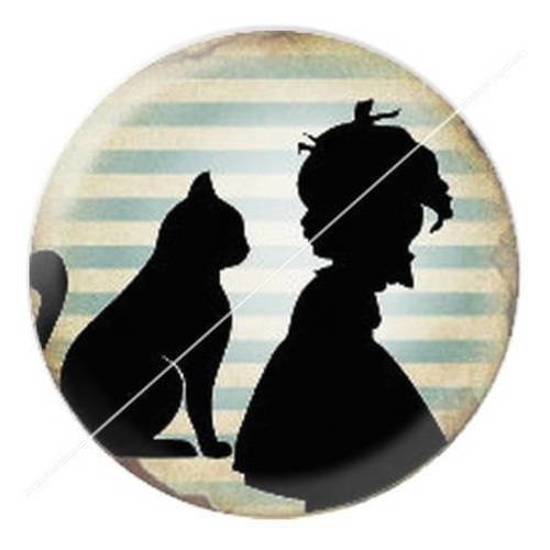 Cabochon résine a coller 25 mm madame et son chat 12 