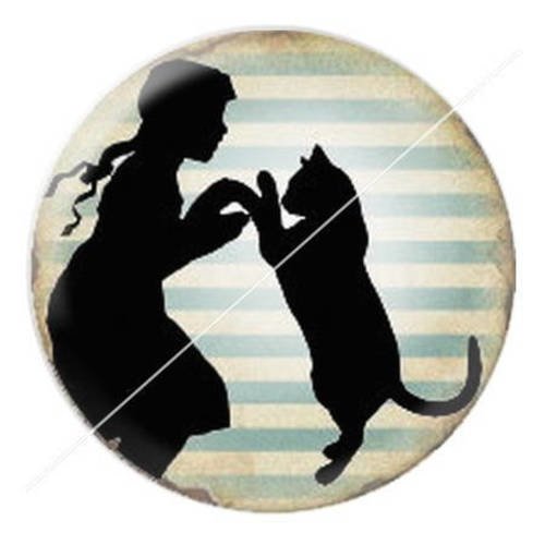 Cabochon résine a coller 25 mm madame et son chat 10 