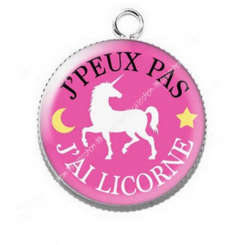 Pendentif cabochon résine j'peux pas j'ai licorne 38 