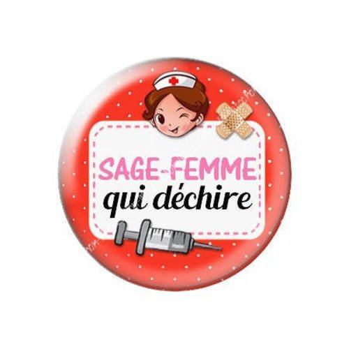 Cabochon résine a coller 25 mm sage-femme j18 