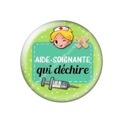 Cabochon résine a coller 25 mm aide soignante qui déchire j18 