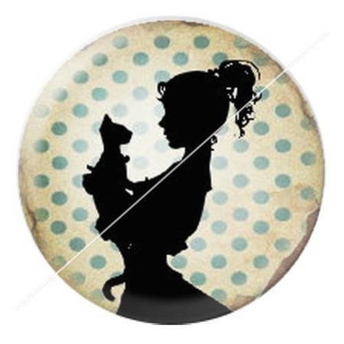 Cabochon résine a coller 25 mm madame et son chat 9 