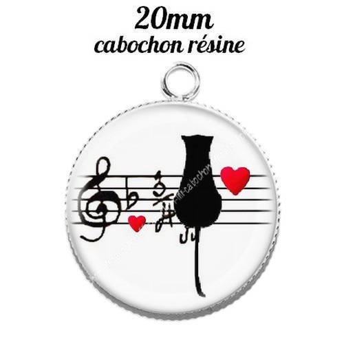 Pendentif cabochon résine 20 mm love coeur amour chat musique 26 