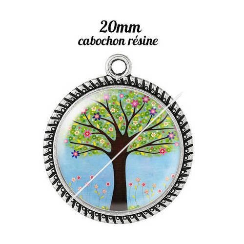 Pendentif cabochon résine 20 mm arbre a1 
