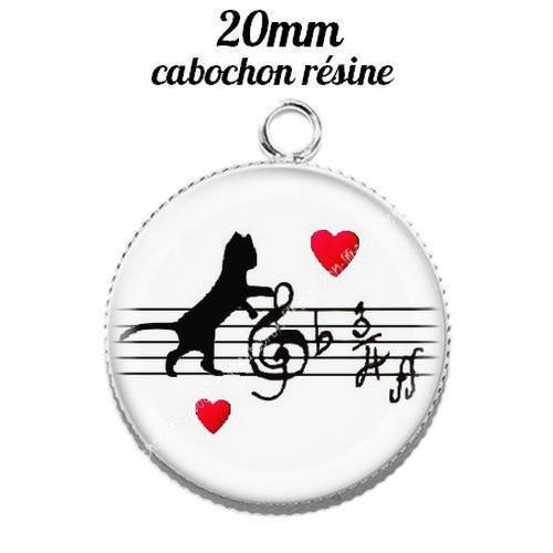 Pendentif cabochon résine 20 mm love coeur amour chat musique 31 