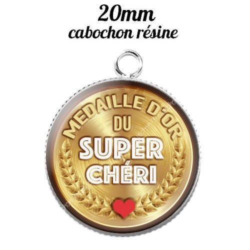 Pendentif cabochon résine 20 mm médaille du chéri ...5 