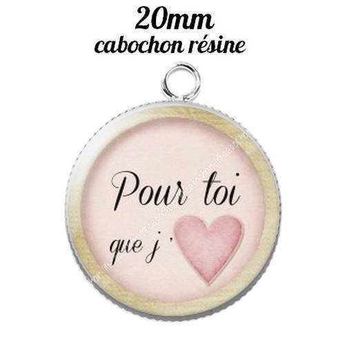 Pendentif cabochon résine 20 mm love coeur amour romantique 18 