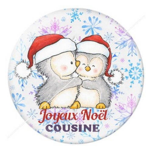 Cabochon résine a coller 25 mm joyeux noël cousine b15 