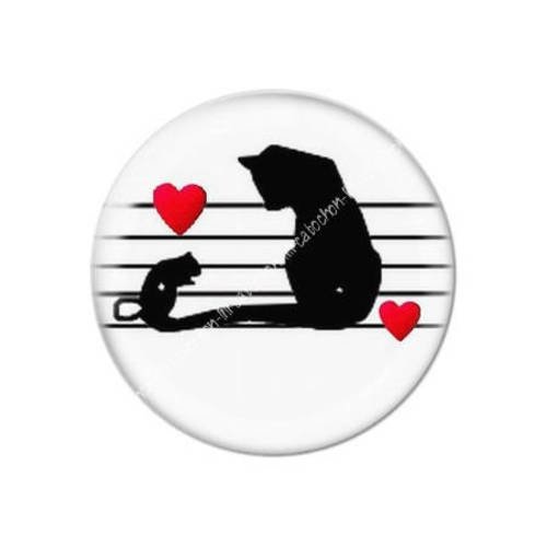 Cabochon résine a coller 25 mm chat coeur musique c29 