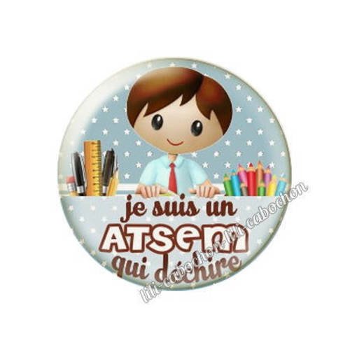 Cabochon en résine époxy 25 mm  thème atsem qui déchire