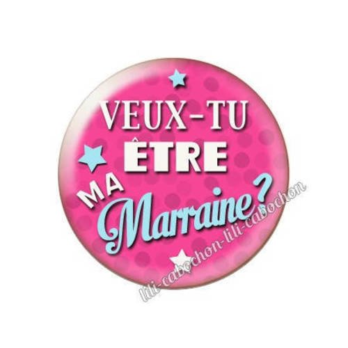 Cabochon résine a coller 25 mm annonce veux-tu être ma marraine? a109