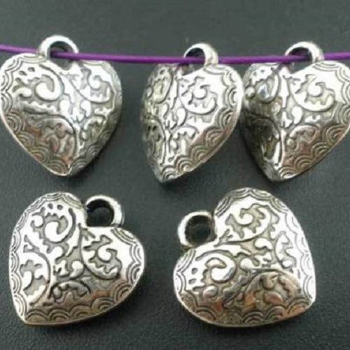 5 pendentifs breloques charms en acrylique coeur 