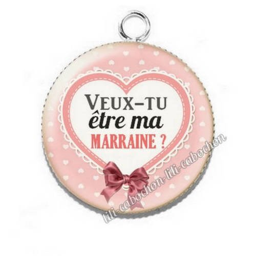 Pendentif cabochon résine veux-tu être ma marraine o4 