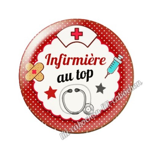 Cabochon résine a coller 25 mm infirmière ah10