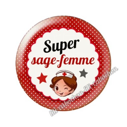 Cabochon résine a coller 25 mm sage-femme ah5