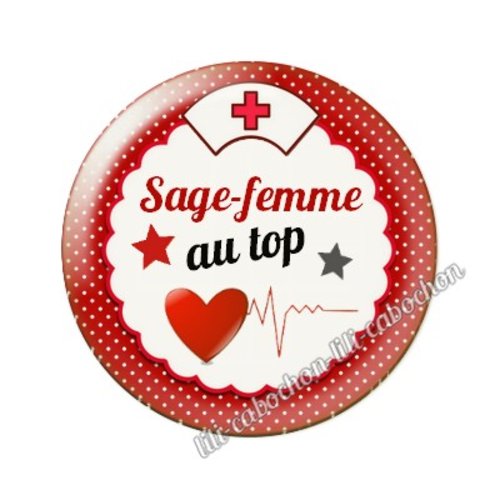Cabochon résine a coller 25 mm sage-femme ah7