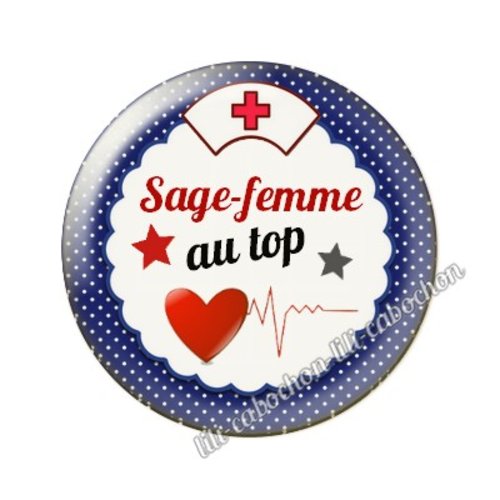 Cabochon résine a coller 25 mm sage-femme ah9